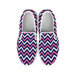 Navy Pink And White Chevron Print White Slip On Shoes