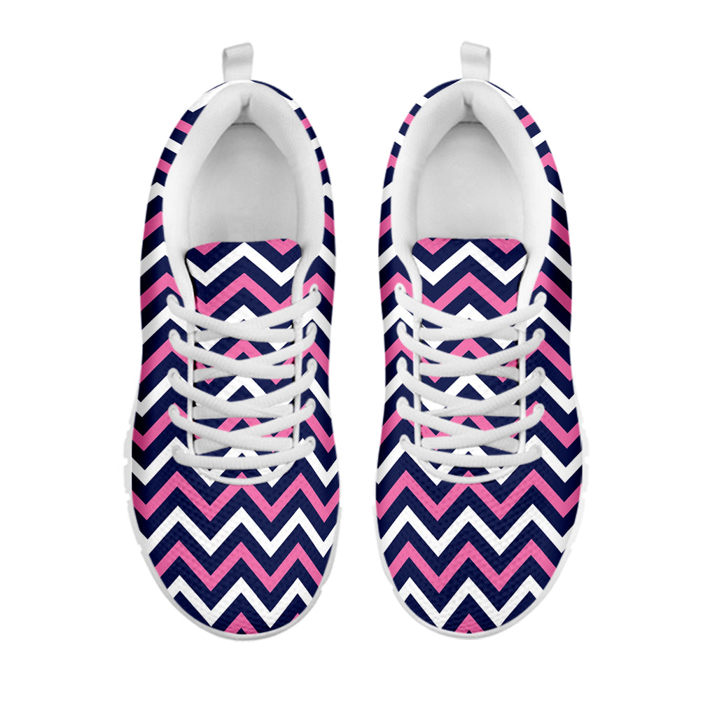 Navy Pink And White Chevron Print White Sneakers