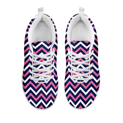 Navy Pink And White Chevron Print White Sneakers