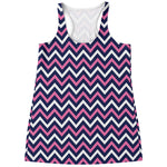 Navy Pink And White Chevron Print Women's Racerback Tank Top