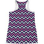 Navy Pink And White Chevron Print Women's Racerback Tank Top