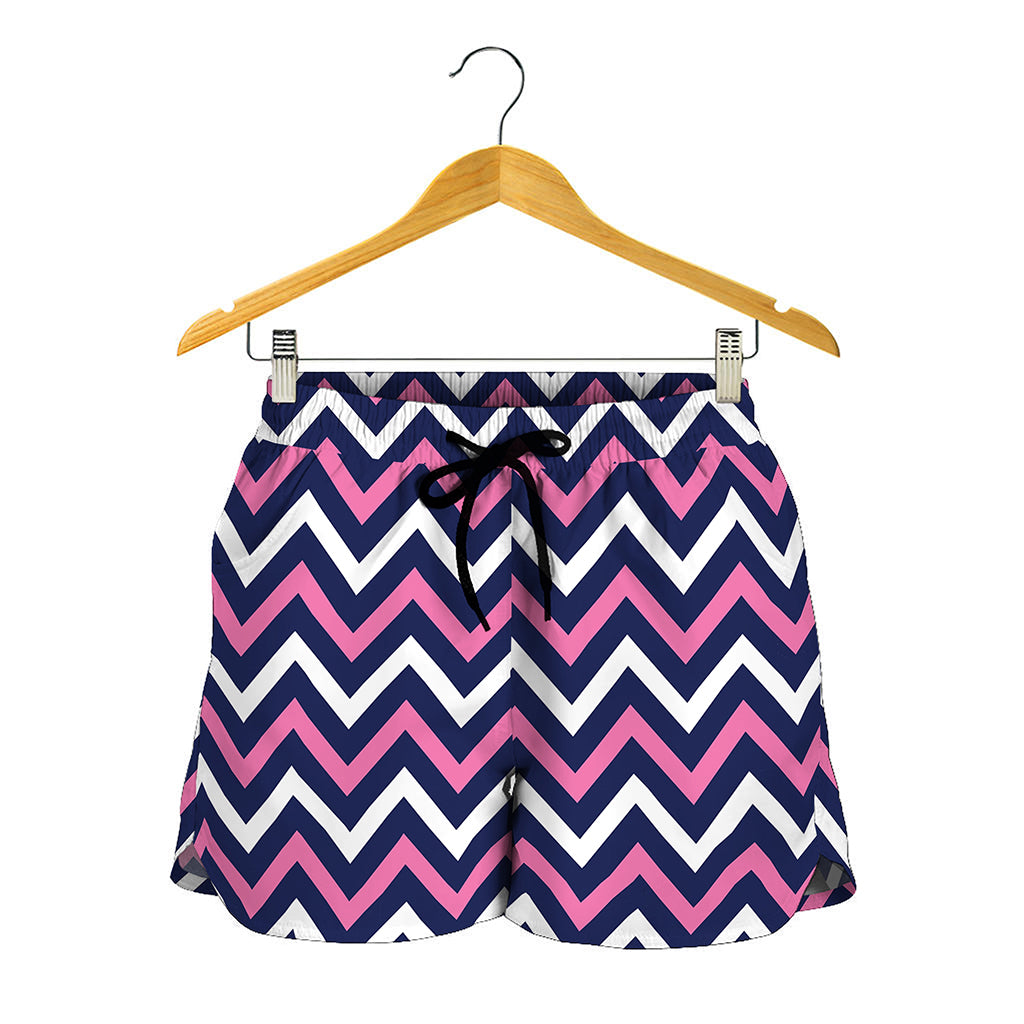 Navy Pink And White Chevron Print Women's Shorts