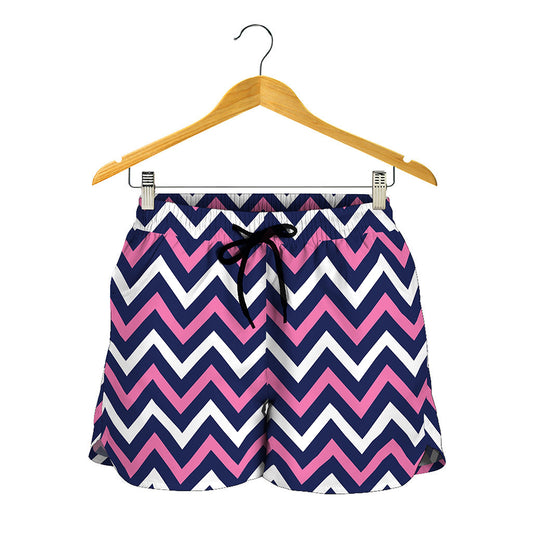 Navy Pink And White Chevron Print Women's Shorts