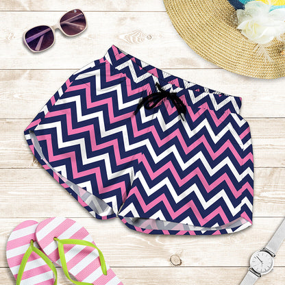 Navy Pink And White Chevron Print Women's Shorts
