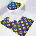 Navy Sunflower Pattern Print 3 Piece Bath Mat Set