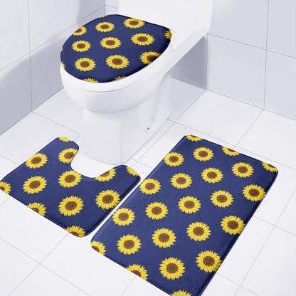Navy Sunflower Pattern Print 3 Piece Bath Mat Set