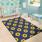 Navy Sunflower Pattern Print Area Rug