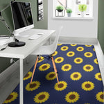 Navy Sunflower Pattern Print Area Rug