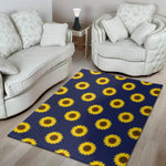 Navy Sunflower Pattern Print Area Rug