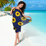Navy Sunflower Pattern Print Beach Sarong Wrap