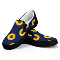 Navy Sunflower Pattern Print Black Slip On Sneakers