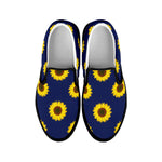 Navy Sunflower Pattern Print Black Slip On Shoes