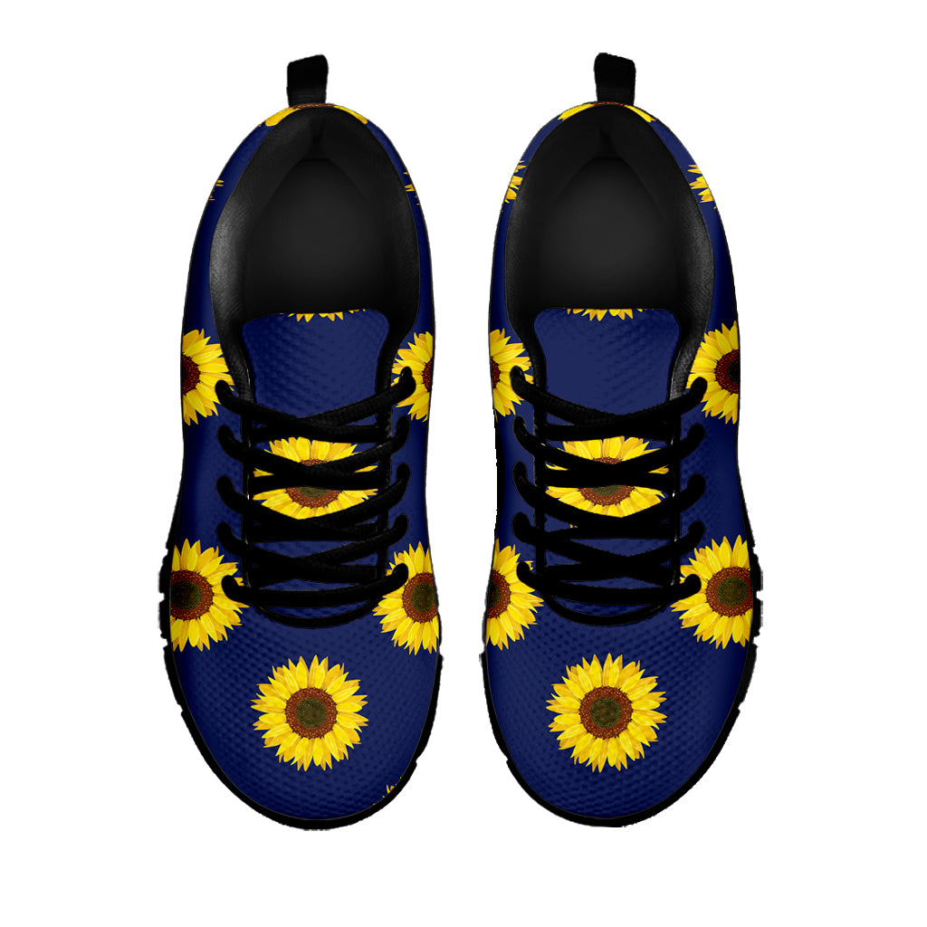 Navy Sunflower Pattern Print Black Sneakers