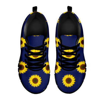 Navy Sunflower Pattern Print Black Sneakers