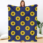 Navy Sunflower Pattern Print Blanket