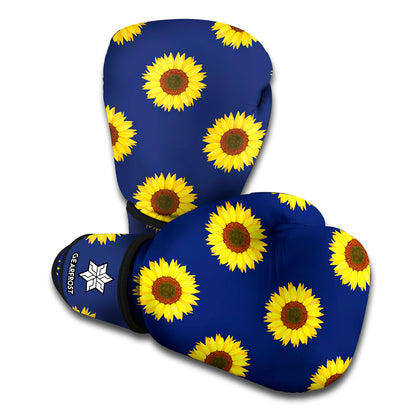 Navy Sunflower Pattern Print Boxing Gloves