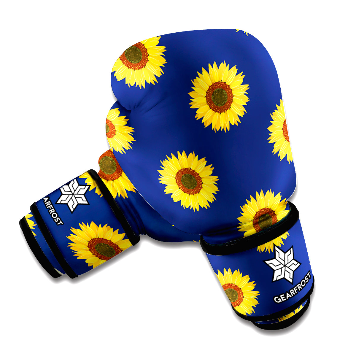 Navy Sunflower Pattern Print Boxing Gloves