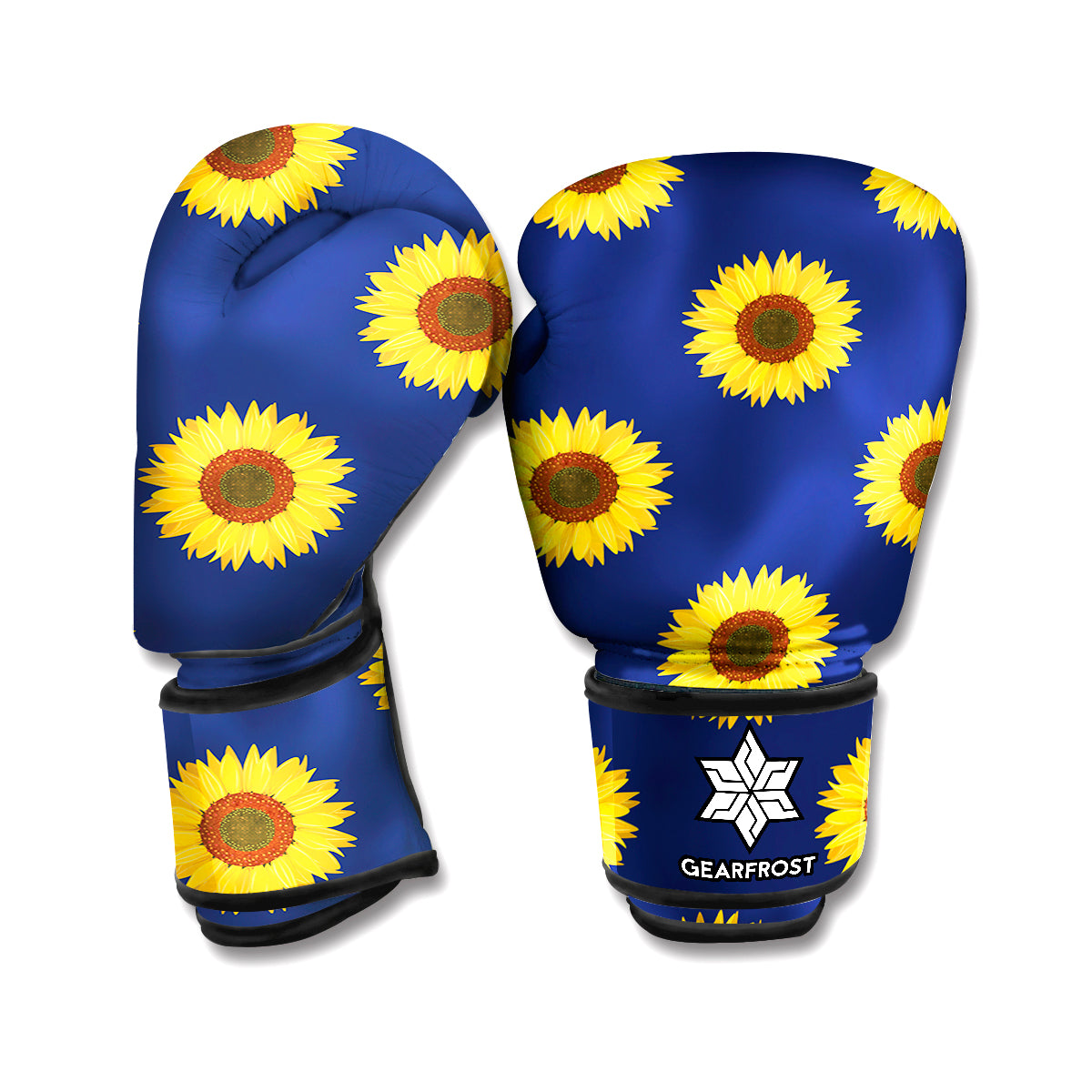 Navy Sunflower Pattern Print Boxing Gloves
