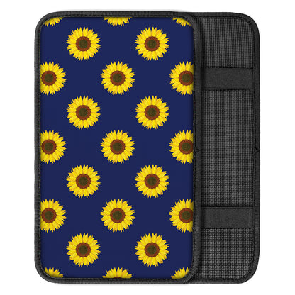 Navy Sunflower Pattern Print Car Center Console Cover