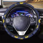Navy Sunflower Pattern Print Car Steering Wheel Cover