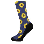 Navy Sunflower Pattern Print Crew Socks