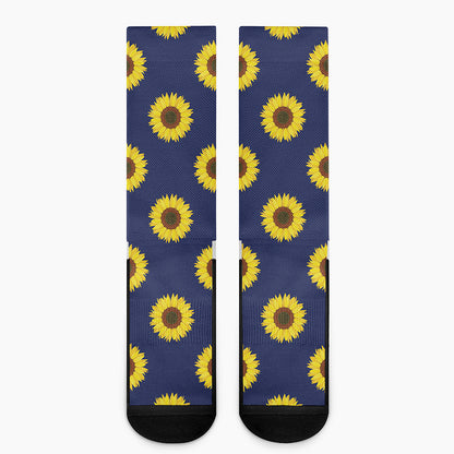 Navy Sunflower Pattern Print Crew Socks