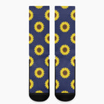 Navy Sunflower Pattern Print Crew Socks