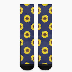 Navy Sunflower Pattern Print Crew Socks