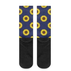 Navy Sunflower Pattern Print Crew Socks