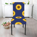 Navy Sunflower Pattern Print Dining Chair Slipcover