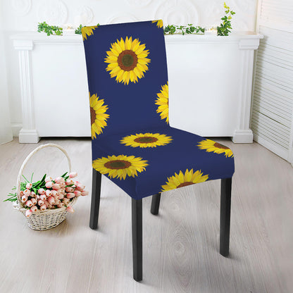 Navy Sunflower Pattern Print Dining Chair Slipcover