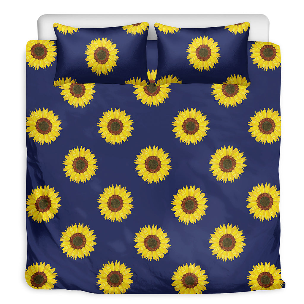 Navy Sunflower Pattern Print Duvet Cover Bedding Set