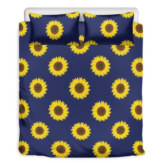 Navy Sunflower Pattern Print Duvet Cover Bedding Set