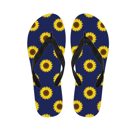 Navy Sunflower Pattern Print Flip Flops