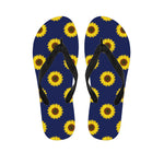 Navy Sunflower Pattern Print Flip Flops