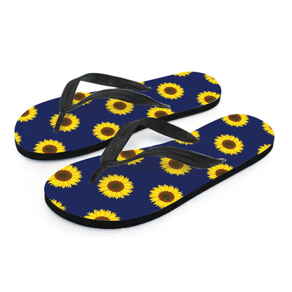 Navy Sunflower Pattern Print Flip Flops