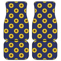 Navy Sunflower Pattern Print Front and Back Car Floor Mats