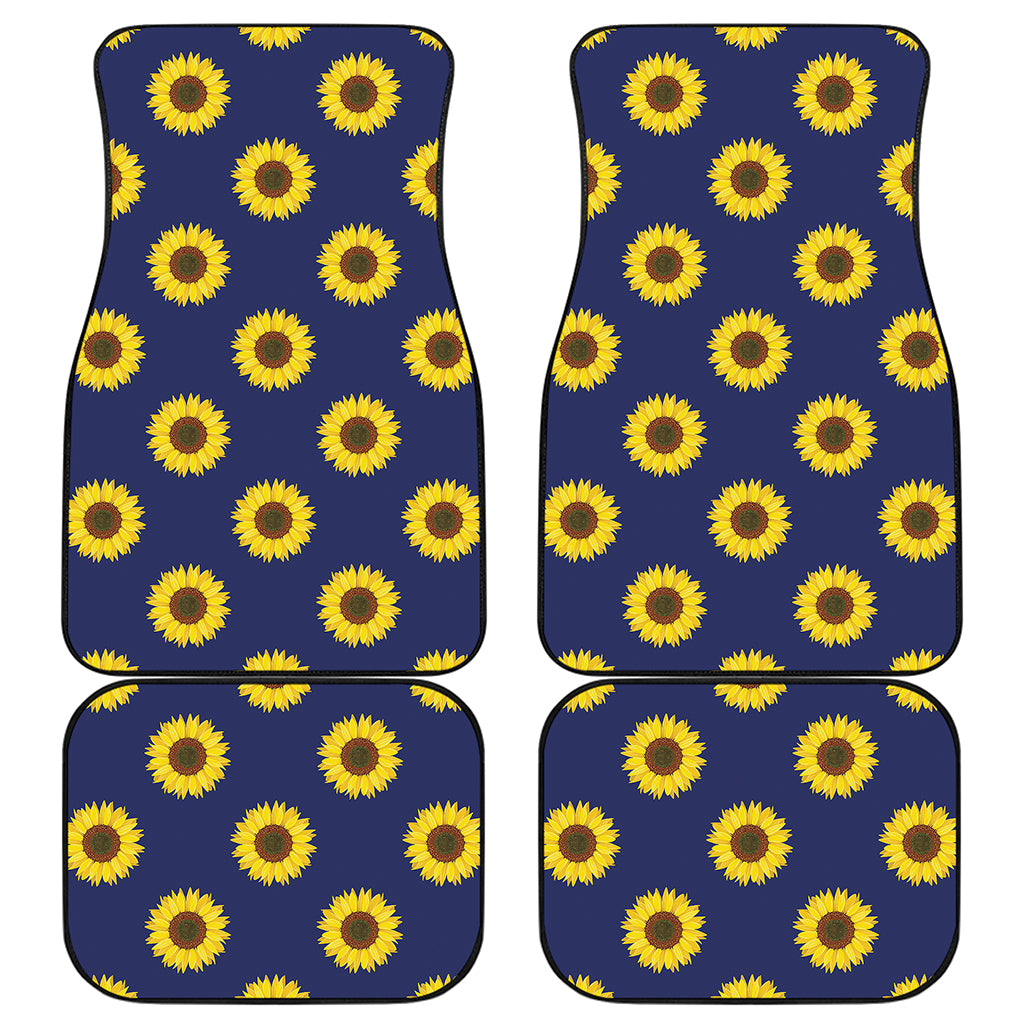 Navy Sunflower Pattern Print Front and Back Car Floor Mats