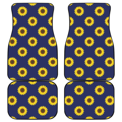 Navy Sunflower Pattern Print Front and Back Car Floor Mats