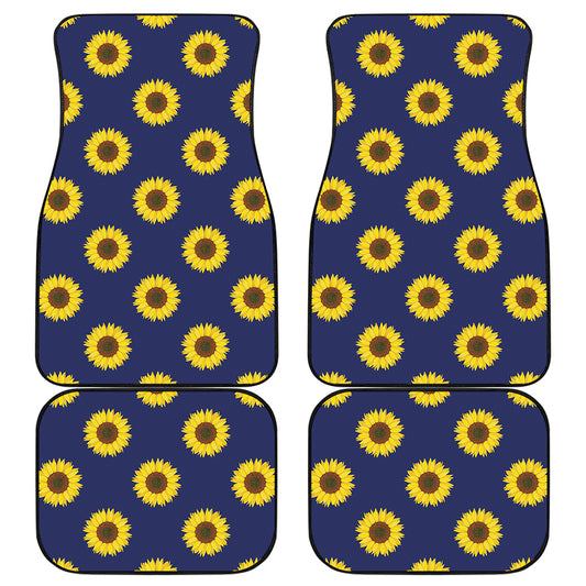 Navy Sunflower Pattern Print Front and Back Car Floor Mats