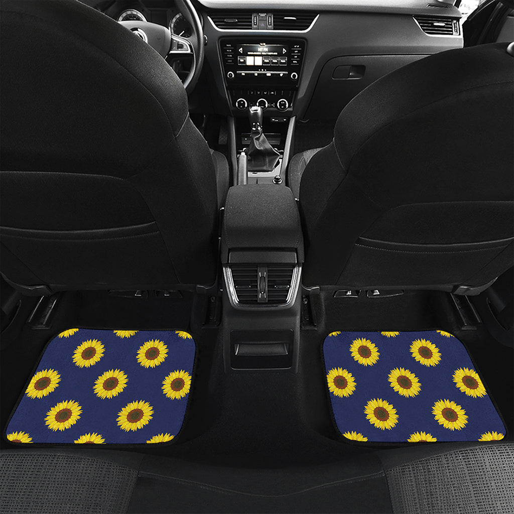Navy Sunflower Pattern Print Front and Back Car Floor Mats