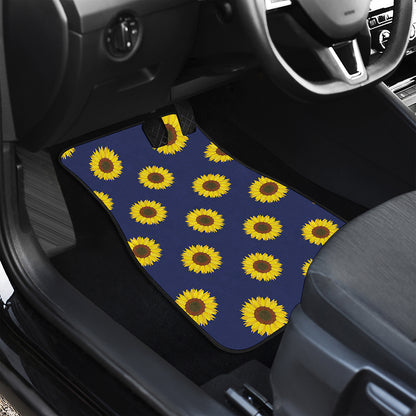 Navy Sunflower Pattern Print Front and Back Car Floor Mats