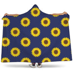 Navy Sunflower Pattern Print Hooded Blanket