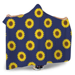 Navy Sunflower Pattern Print Hooded Blanket