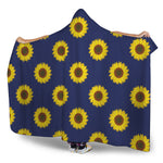 Navy Sunflower Pattern Print Hooded Blanket