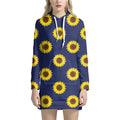 Navy Sunflower Pattern Print Pullover Hoodie Dress