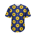 Navy Sunflower Pattern Print Men's Baseball Jersey