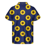 Navy Sunflower Pattern Print Men's Short Sleeve Shirt