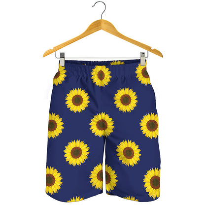 Navy Sunflower Pattern Print Men's Shorts