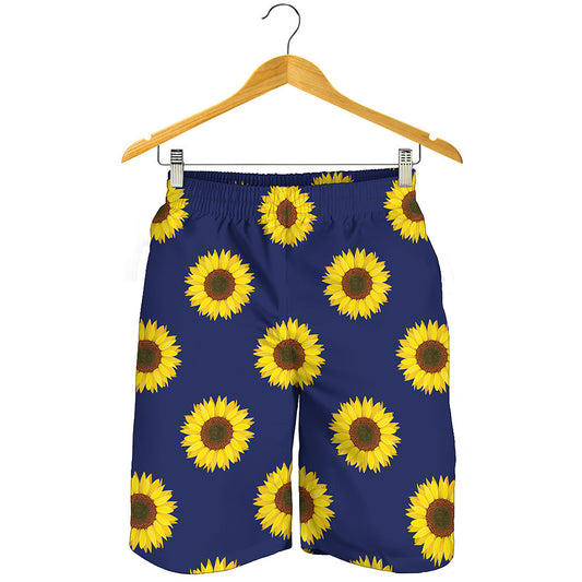 Navy Sunflower Pattern Print Men's Shorts